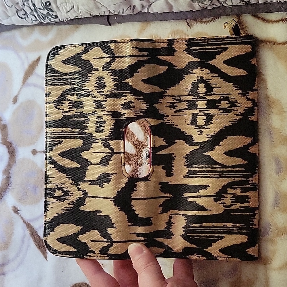 Cream and Black Wallet with Abstract Pattern